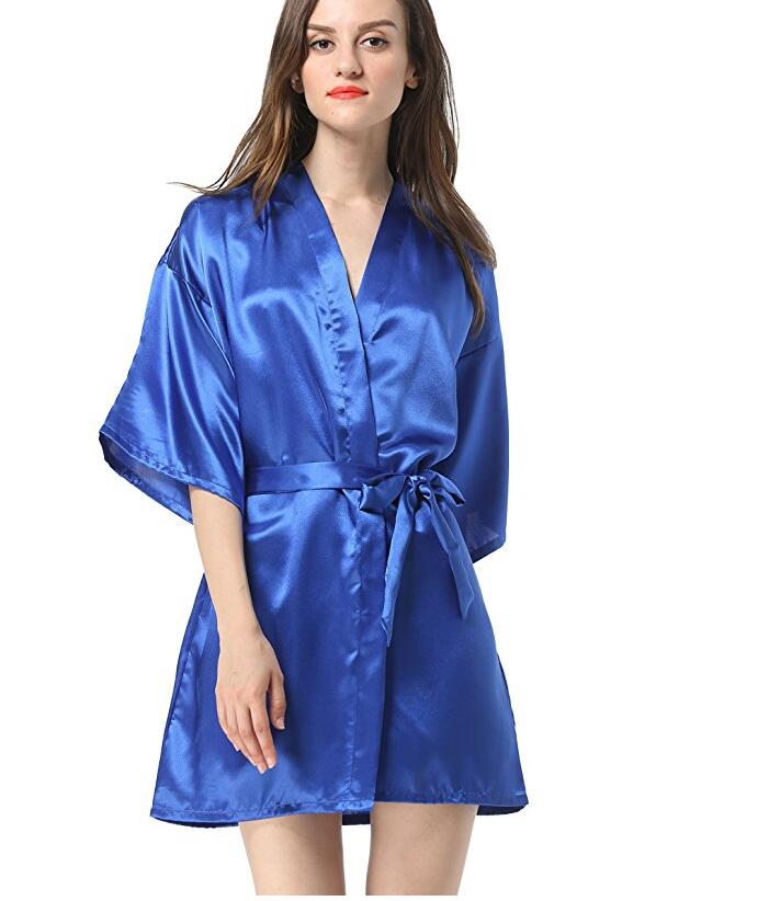 New Black Chinese Women's Faux Silk Robe Bath Gown Hot Sale Kimono Yukata Bathrobe Solid Color Sleepwear S M L XL XXL NB032