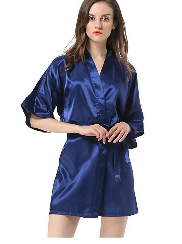 New Black Chinese Women's Faux Silk Robe Bath Gown Hot Sale Kimono Yukata Bathrobe Solid Color Sleepwear S M L XL XXL NB032
