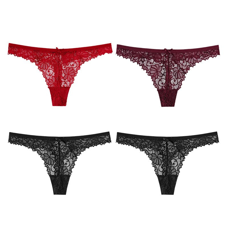 Sexy Lace Panties Women Thong Lace Breathable Low Waist Cotton Fashion Women's Hollow Embroidered Underwear Lingerie 4pcs/lot