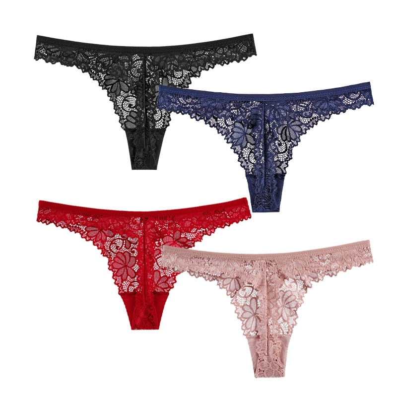 Sexy Lace Panties Women Thong Lace Breathable Low Waist Cotton Fashion Women's Hollow Embroidered Underwear Lingerie 4pcs/lot