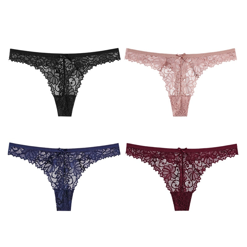 Sexy Lace Panties Women Thong Lace Breathable Low Waist Cotton Fashion Women's Hollow Embroidered Underwear Lingerie 4pcs/lot