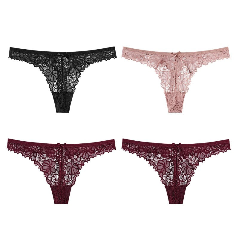 Sexy Lace Panties Women Thong Lace Breathable Low Waist Cotton Fashion Women's Hollow Embroidered Underwear Lingerie 4pcs/lot