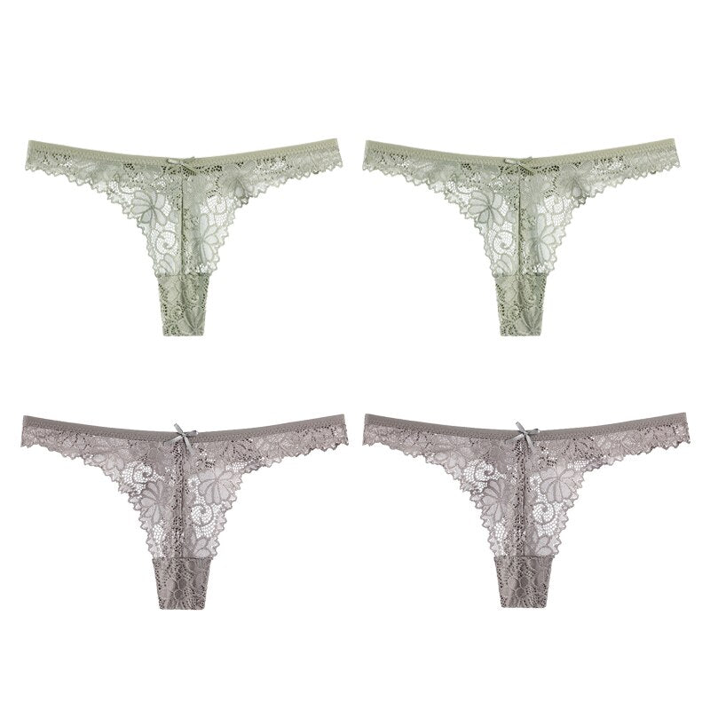 Sexy Lace Panties Women Thong Lace Breathable Low Waist Cotton Fashion Women's Hollow Embroidered Underwear Lingerie 4pcs/lot