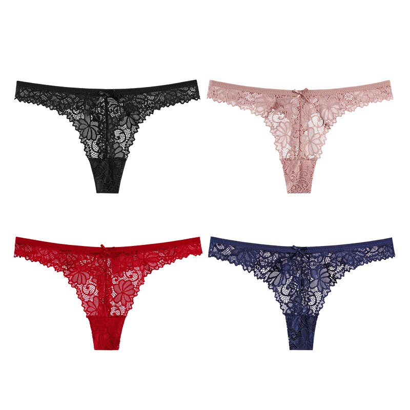 Sexy Lace Panties Women Thong Lace Breathable Low Waist Cotton Fashion Women's Hollow Embroidered Underwear Lingerie 4pcs/lot