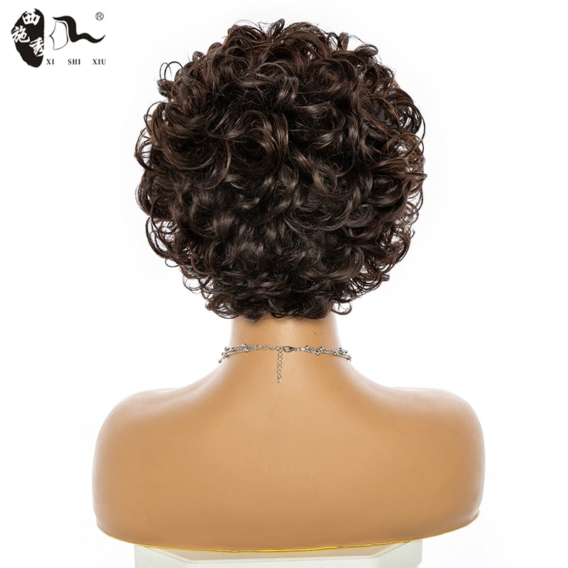 Synthetic Omber Brown Glueless Cosplay Wigs XISHIXIU Short Hair Curly Wigs With Bangs For White Women African High Temperature