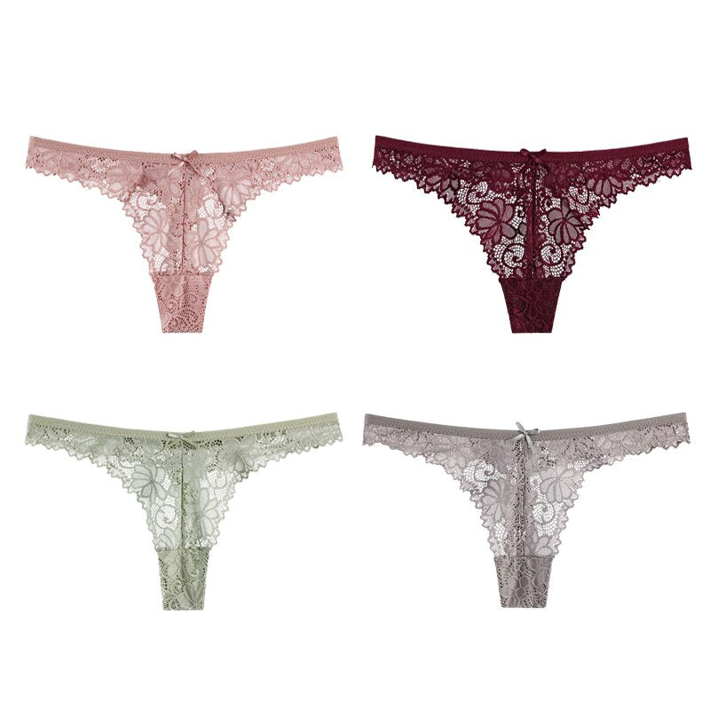 Sexy Lace Panties Women Thong Lace Breathable Low Waist Cotton Fashion Women's Hollow Embroidered Underwear Lingerie 4pcs/lot