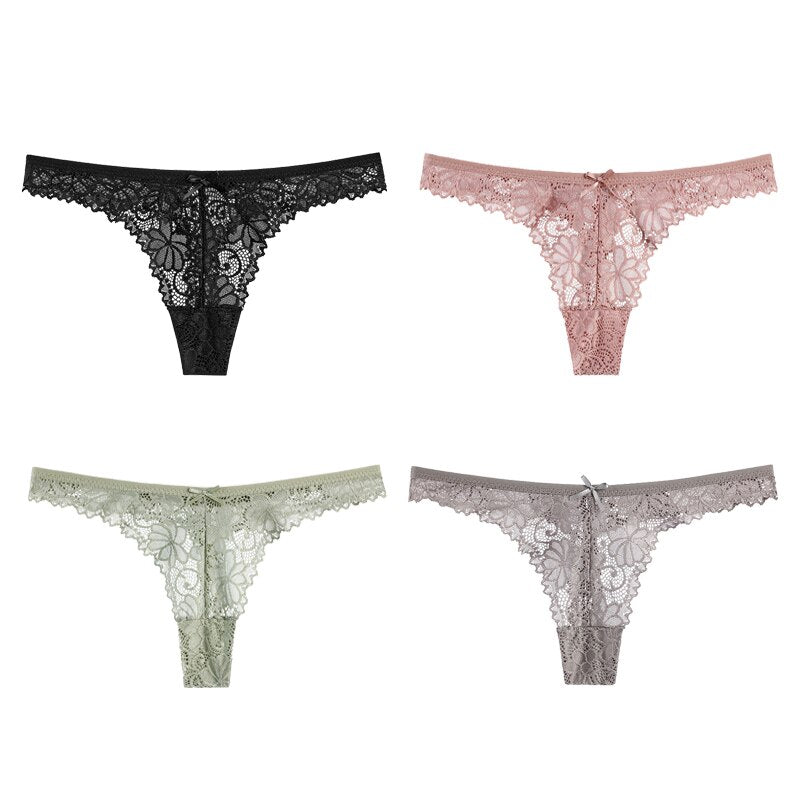 Sexy Lace Panties Women Thong Lace Breathable Low Waist Cotton Fashion Women's Hollow Embroidered Underwear Lingerie 4pcs/lot