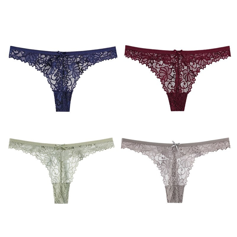 Sexy Lace Panties Women Thong Lace Breathable Low Waist Cotton Fashion Women's Hollow Embroidered Underwear Lingerie 4pcs/lot