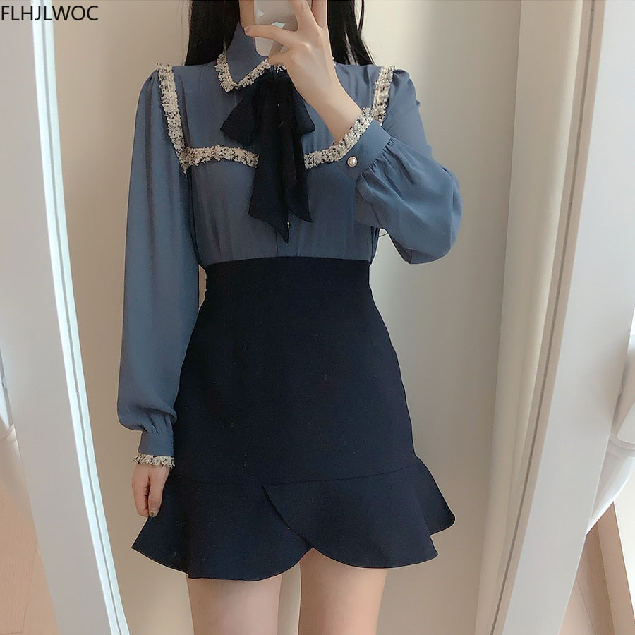 2020 Autumn Women's Cute Bow Tie Tops Preppy Style Vintage Japaneses Korea Design Button Elegant Formal White Shirts Blouses