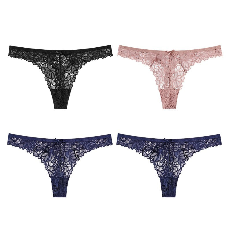 Sexy Lace Panties Women Thong Lace Breathable Low Waist Cotton Fashion Women's Hollow Embroidered Underwear Lingerie 4pcs/lot