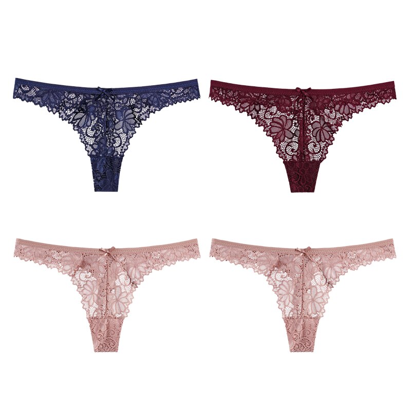 Sexy Lace Panties Women Thong Lace Breathable Low Waist Cotton Fashion Women's Hollow Embroidered Underwear Lingerie 4pcs/lot
