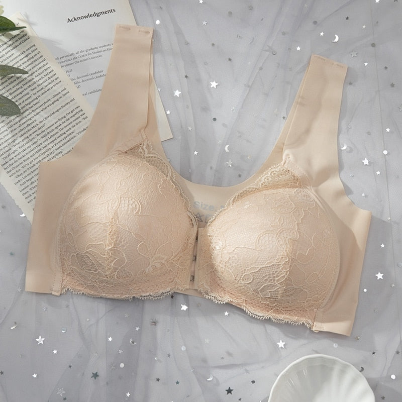 Plus Size Bra Sexy Bralette Crop Top Underwear Push Up M-5XL Seamless Bra Lace Front Closure Brassiere Lingerie Female