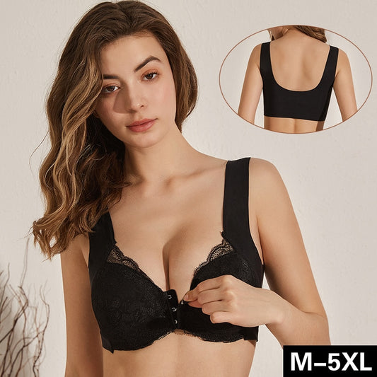 Plus Size Bra Sexy Bralette Crop Top Underwear Push Up M-5XL Seamless Bra Lace Front Closure Brassiere Lingerie Female