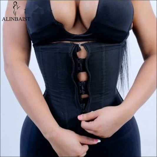 Women Latex Waist Trainer Body Shaper Corsets with Zipper Cincher Corset Top Slimming Belt Black Shapers Shapewear Plus Size