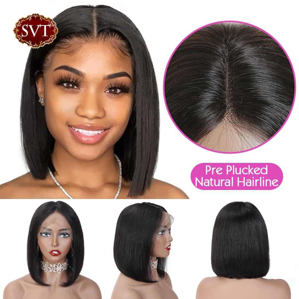 SVT Short Bob Straight 13X4 Lace Front Closure Wigs PrePlucked Baby Hair Bob Wig Lace Frontal T Part Human Hair Wigs For Women