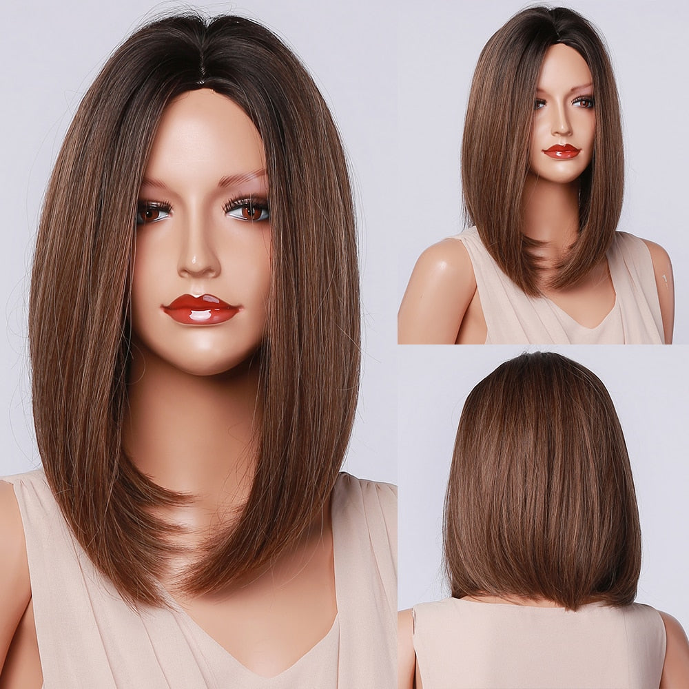 HENRY MARGU Short Straight Synthetic Wigs Blonde Ombre Bob Wigs for Women Middle Part Natural Hairs Daily Party Heat Resistant