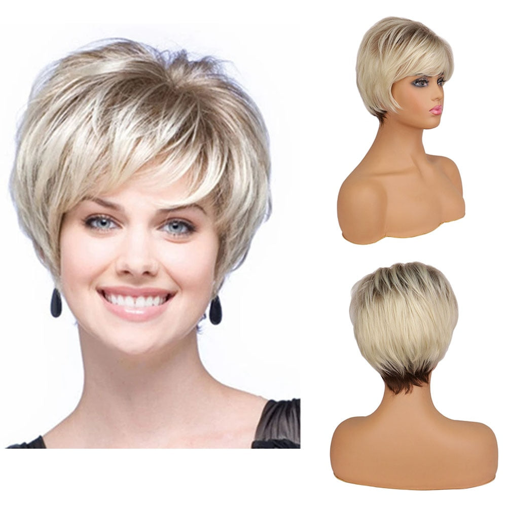 WHIMSICAL W Synthetic Women Mixed Blonde Brown Short Wigs Natural Hair Wigs Heat Resistant Hair Wig for Women