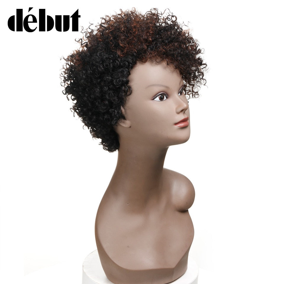 Debut Short Bob Wigs Cheap Kinky Curly Wigs For Black Women Brazilian Human Hair Wig Ombre Brown Color Remy Hair Extensions