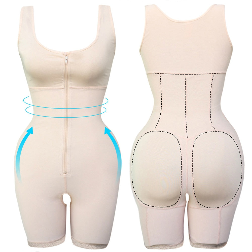 Plus Size Women Zipper Full Body Shapewear Underbust Slimming Mid thigh Tummy Control Postpartum Body Shaper Girdle Powernet 6XL