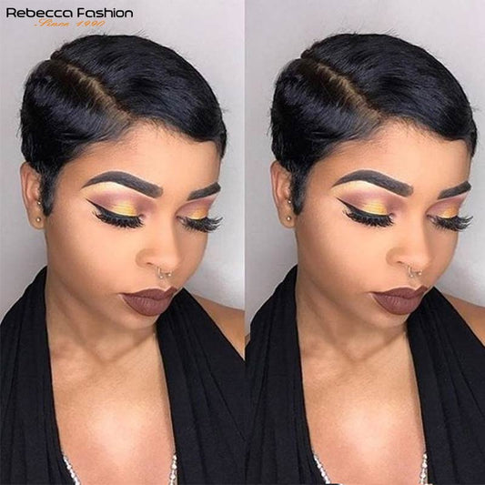 Pixie Cut Human Hair Wig Short Bob Straight Part Lace Front Wig Black Color Cheap Wig Human Hair Wigs For Black Women Summer Wig