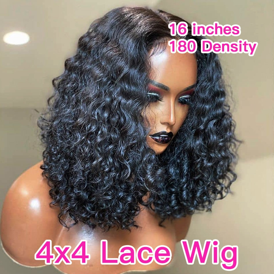 Jerry Curly 13x4 Lace Front Wig Short Bob Frontal Human Hair Wigs Deep Wave Brazilian Remy PrePlucked 4x4 Closure 180 Density