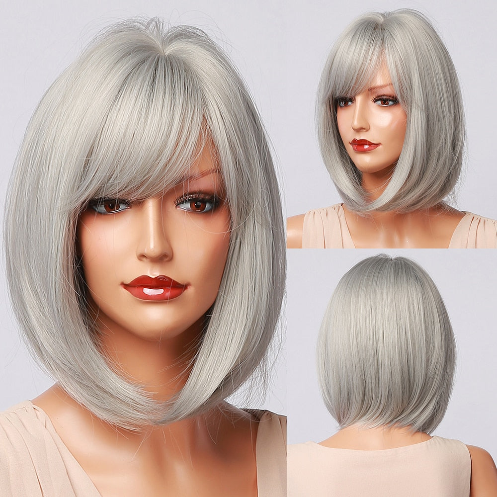 HENRY MARGU Short Straight Synthetic Wigs Blonde Ombre Bob Wigs for Women Middle Part Natural Hairs Daily Party Heat Resistant