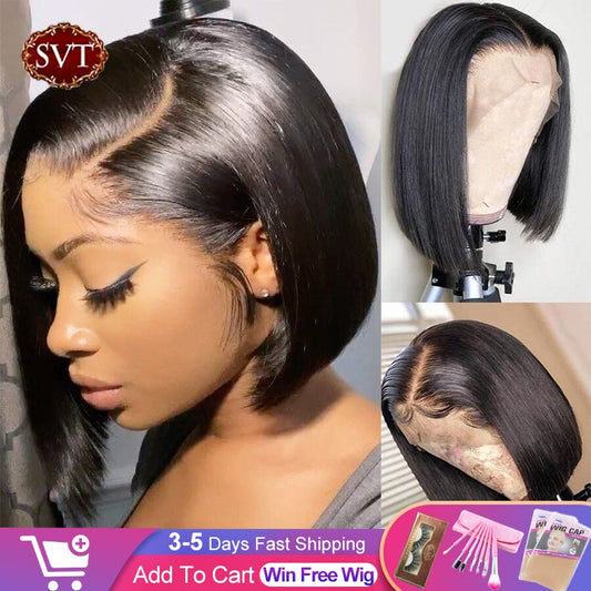 SVT Short Bob Straight 13X4 Lace Front Closure Wigs PrePlucked Baby Hair Bob Wig Lace Frontal T Part Human Hair Wigs For Women