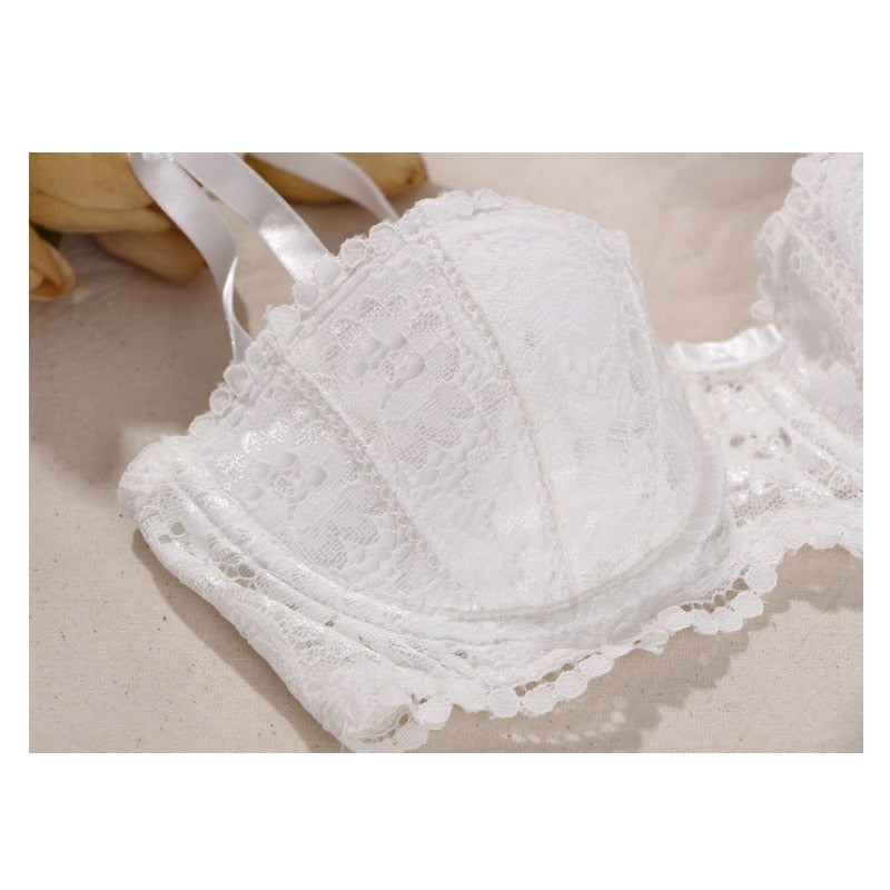 3pcs/ Set Women&#39;s  Underwear Set Lingerie Plus Size E Cup Demi Half Cup Bow Decoration Bra+Panties+Garter