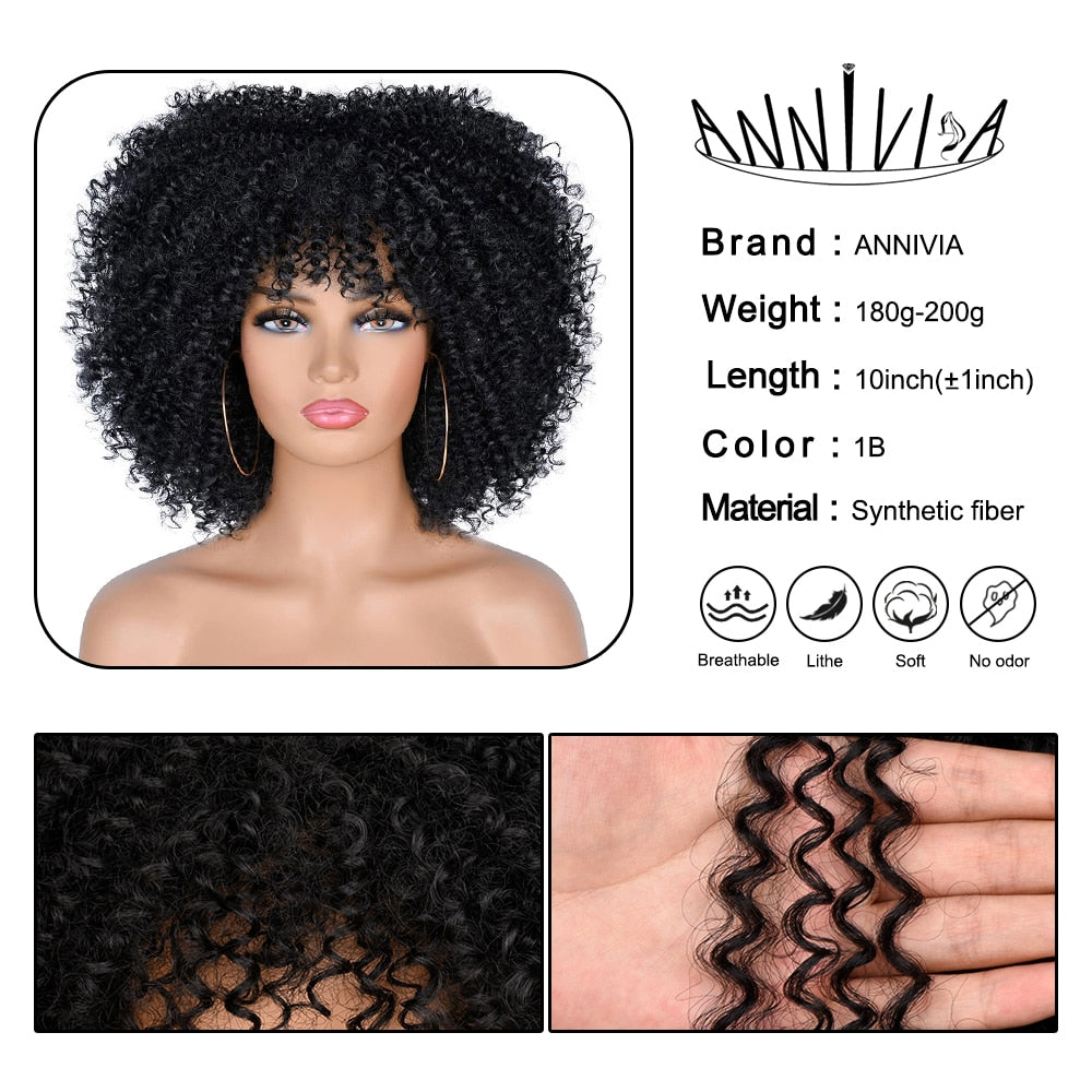 Short Hair Afro Kinky Curly Wigs With Bangs African Synthetic Ombre Glueless Cosplay Wigs For Black Women High Temperature