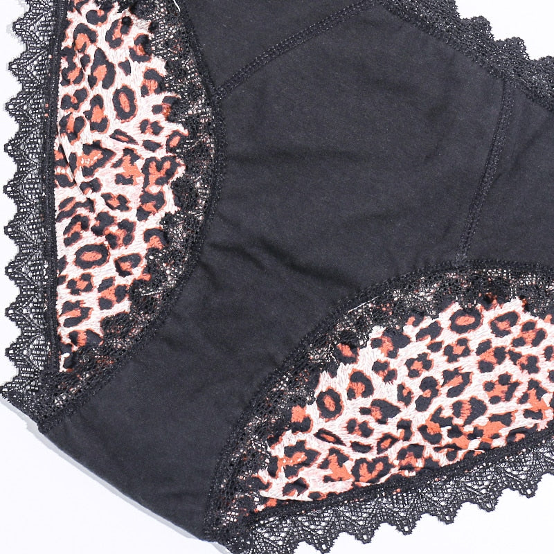 New Four Layer Leopard Leakproof Menstrual Panties Physiological Underwear Women Sexy High Waist Lace Menstrual Briefs Plus Size