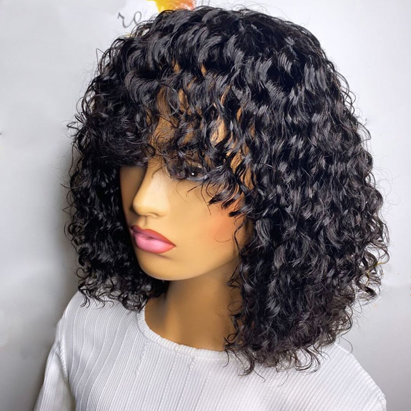 Full Machine Made Wigs Highlight Honey #27 #30 Blonde Brown Burgundy 99J Human Hair Wigs For Women Jerry Curly Wigs With Bangs