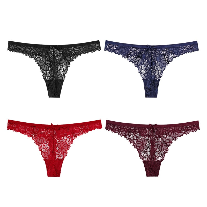 Sexy Lace Panties Women Thong Lace Breathable Low Waist Cotton Fashion Women&#39;s Hollow Embroidered Underwear Lingerie 4pcs/lot