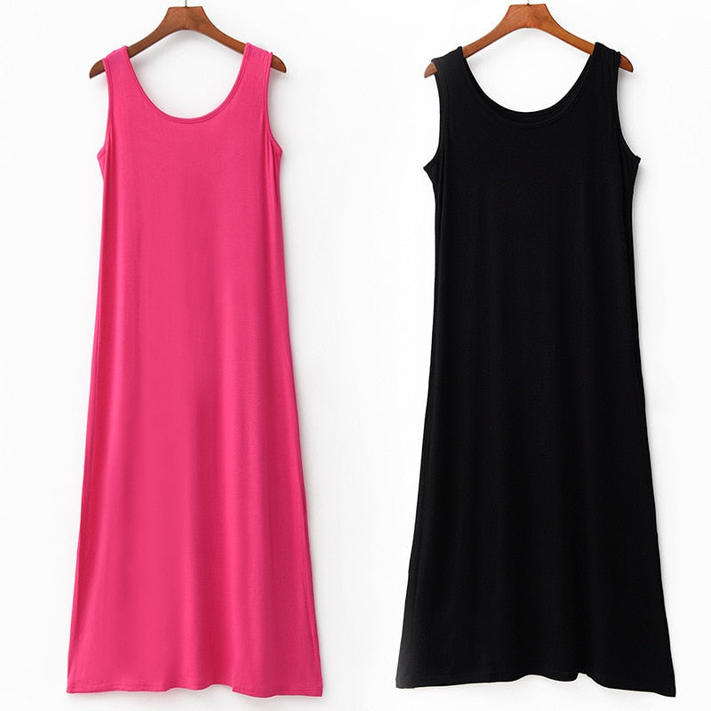 Plus Size 6XL Sexy Modal Lingerie Nightdress Women Casual Sleepwear Long Nightgown Nightie Sleeveless Summer Loose Home Dress