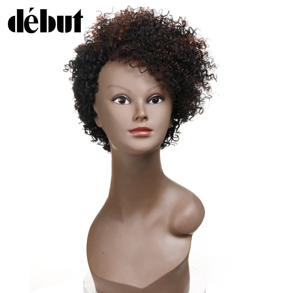 Debut Short Bob Wigs Cheap Kinky Curly Wigs For Black Women Brazilian Human Hair Wig Ombre Brown Color Remy Hair Extensions