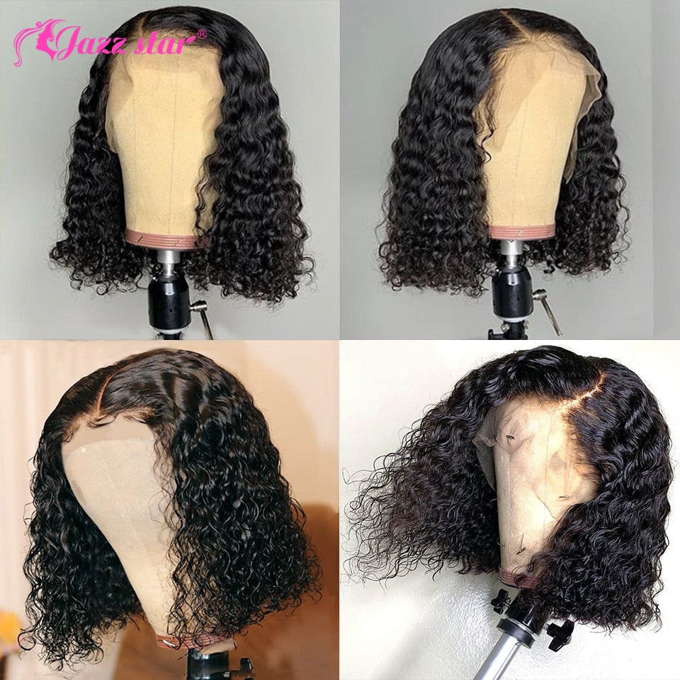 Brazilian Deep Wave Wig Bob Lace Front Wig 13x4 Lace Front Human Hair Wigs  Jazz Star Hair Non-Remy Perruque Cheveux Humain