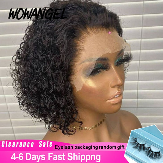 Pixie Cut Lace Front Wigs Preplucked Blunt Cut Bob Lace Wigs Short Lace Front Human Hair Wigs Water Wave Curly Lace Closure Wigs