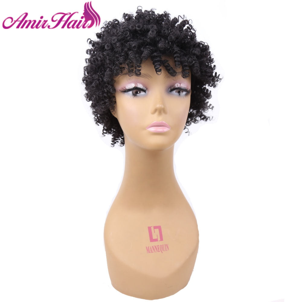 Afro Kinky Curly Amir Wigs Synthetic Hair Short Natural Black Ombre Brown Color wig Hair wig for Black Women Wig