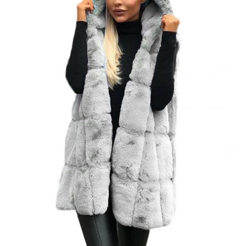 Plus Size Winter Thick Vest Jacket Faux Fur Casual Solid Color Hooded Waistcoat Long Knit Oversize Women Jacket Vest