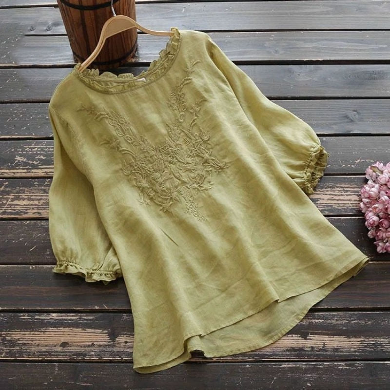 Blouse Women Plus size Ruffle Cotton Ladies Embroidered Top Blouse Summer shirts Puff sleeve Casual