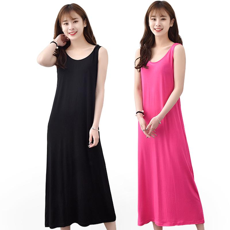 Plus Size 6XL Sexy Modal Lingerie Nightdress Women Casual Sleepwear Long Nightgown Nightie Sleeveless Summer Loose Home Dress