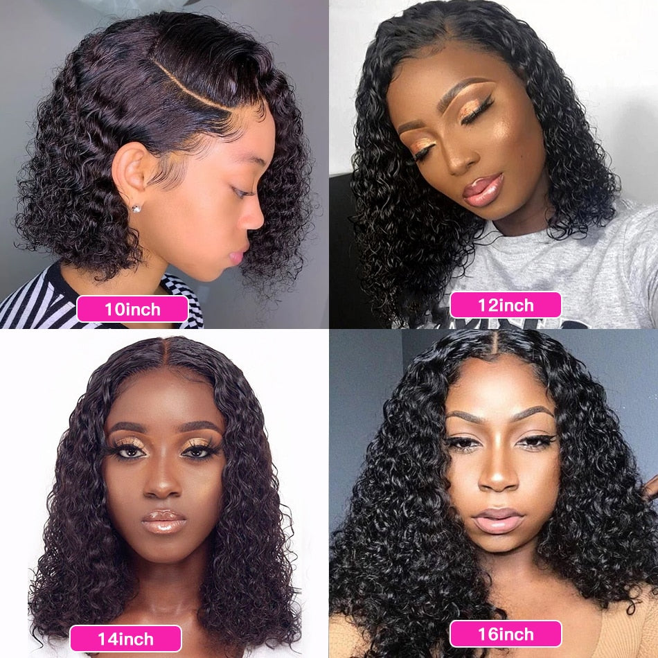 Jerry Curly 13x4 Lace Front Wig Short Bob Frontal Human Hair Wigs Deep Wave Brazilian Remy PrePlucked 4x4 Closure 180 Density