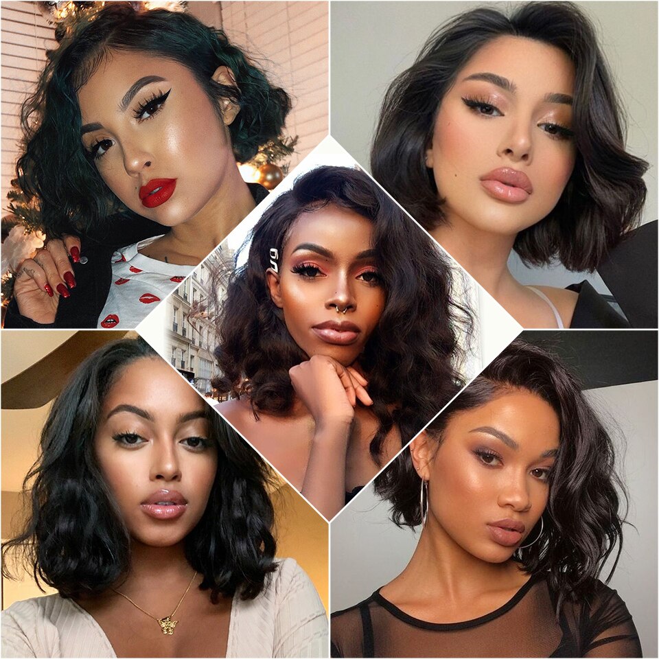 Uneed Body Wave Lace Front Human Hair Wigs Remy Brazilian Hair Body Wave Wig Short 13X4 Lace Front Wigs Bob Lace Closure Wigs