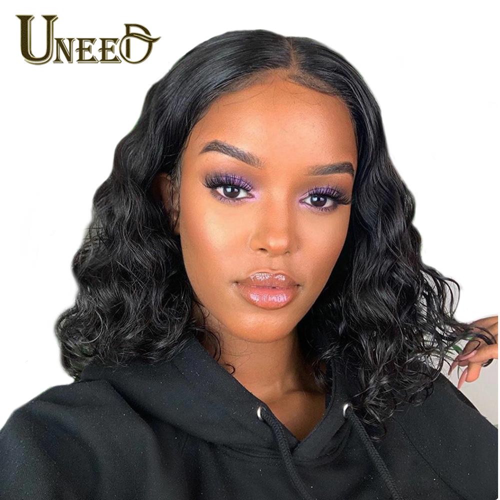 Uneed Body Wave Lace Front Human Hair Wigs Remy Brazilian Hair Body Wave Wig Short 13X4 Lace Front Wigs Bob Lace Closure Wigs