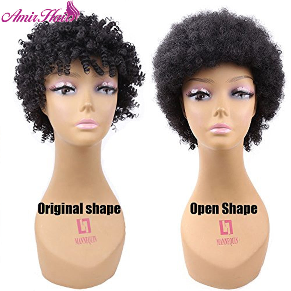 Afro Kinky Curly Amir Wigs Synthetic Hair Short Natural Black Ombre Brown Color wig Hair wig for Black Women Wig