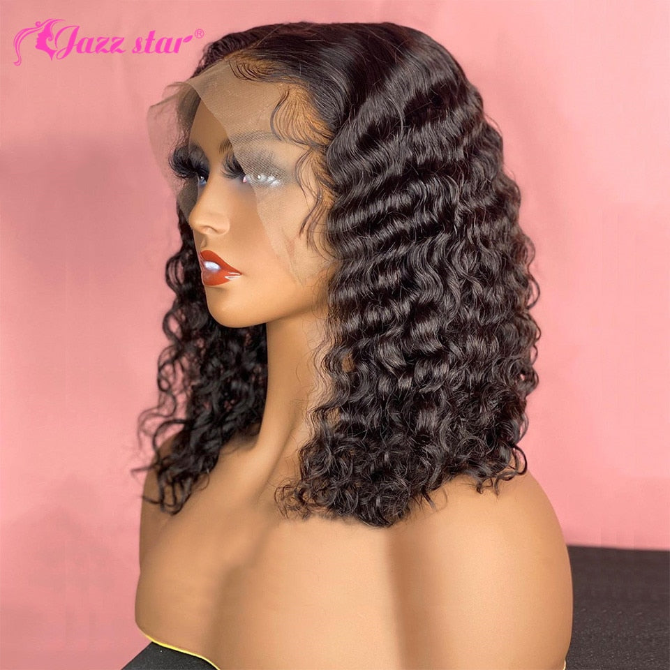 Brazilian Deep Wave Wig Bob Lace Front Wig 13x4 Lace Front Human Hair Wigs  Jazz Star Hair Non-Remy Perruque Cheveux Humain