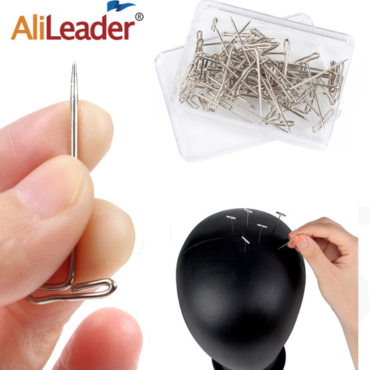 AliLeader Good Quality Silver 50pcs Tpins for Wigs Making/Display On Foam Head 38mm Long T-pins Sewing Hair Needles Styling tool