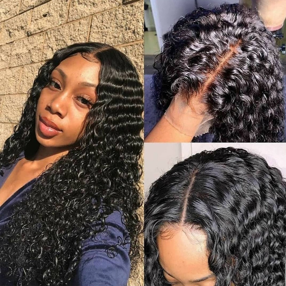 lace front human hair wigs for Black Women deep wave curly hd frontal bob wig brazilian afro short long 30 inch water wig full