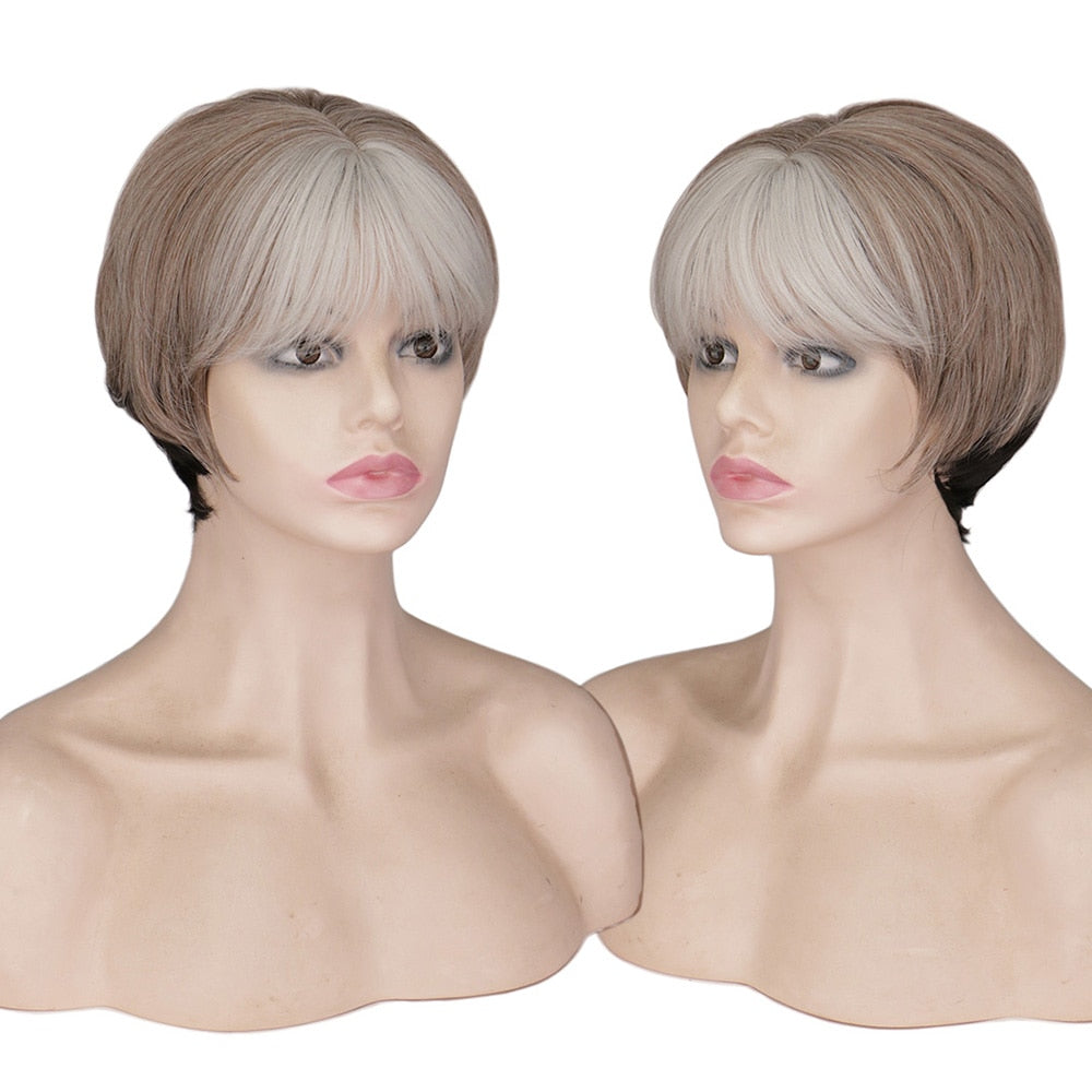 WHIMSICAL W Synthetic Women Mixed Blonde Brown Short Wigs Natural Hair Wigs Heat Resistant Hair Wig for Women