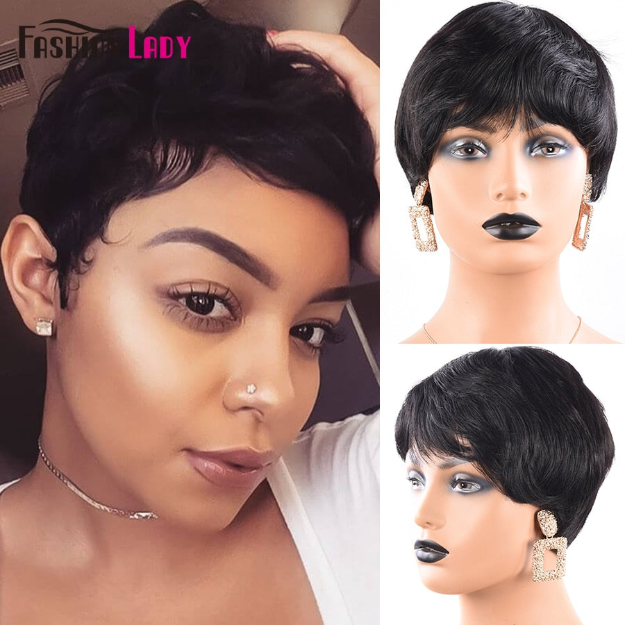 Short Pixie Cut Wig Human Hair Wigs For Black Women Fashion Lady Brazilian Straight Remy Glueless Machine Made Short Hair Wigs