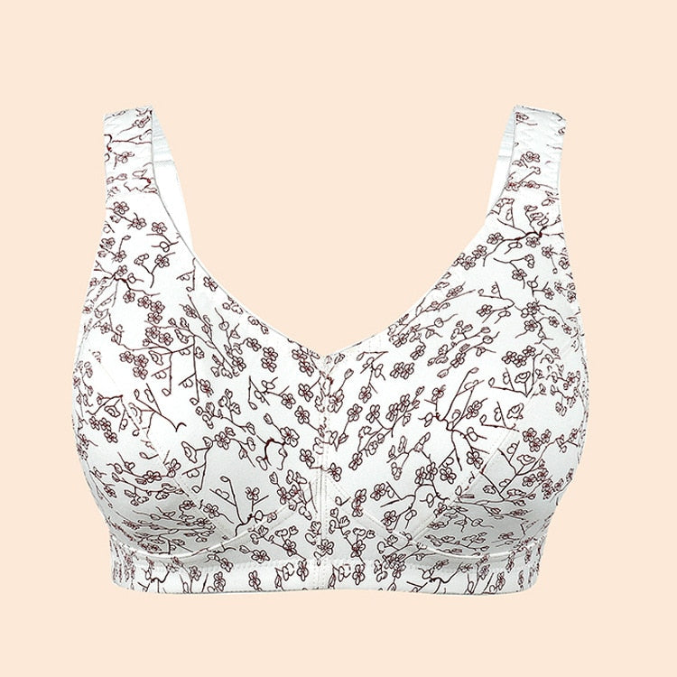 Plus Size Bra Printing Cotton No Steel Ring Bra Wide Straps Comfortable Underwear Bra Cup CDEF